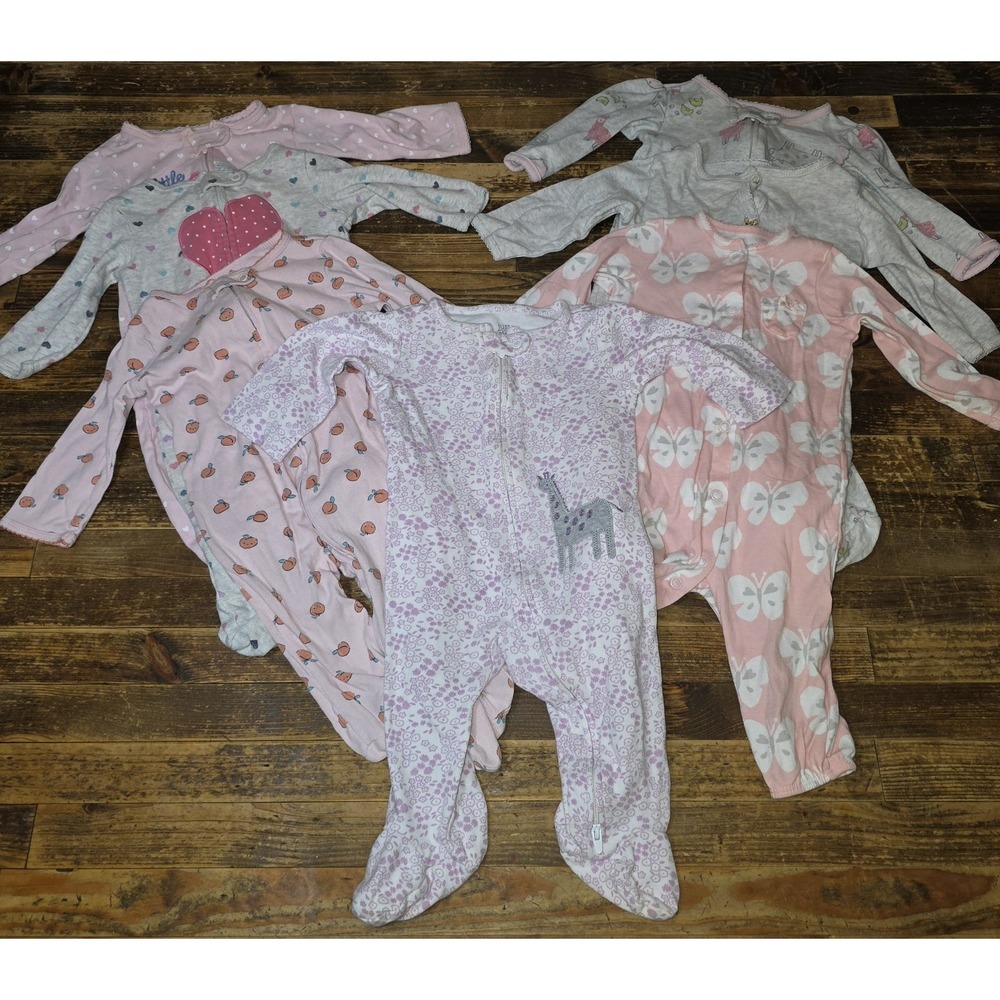 7 Baby Girl Size 6 mo Footed Zip Up One Piece Sleeper Pajama Lot  Bundle Infant